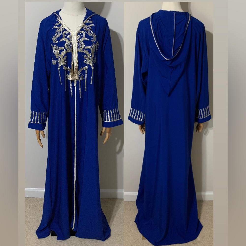 Royal Blue and Gold Embroidered Moroccan Dress / Arab Traditional Abaya